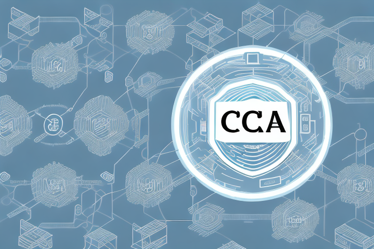 A computer network with a ccna certification badge in the center