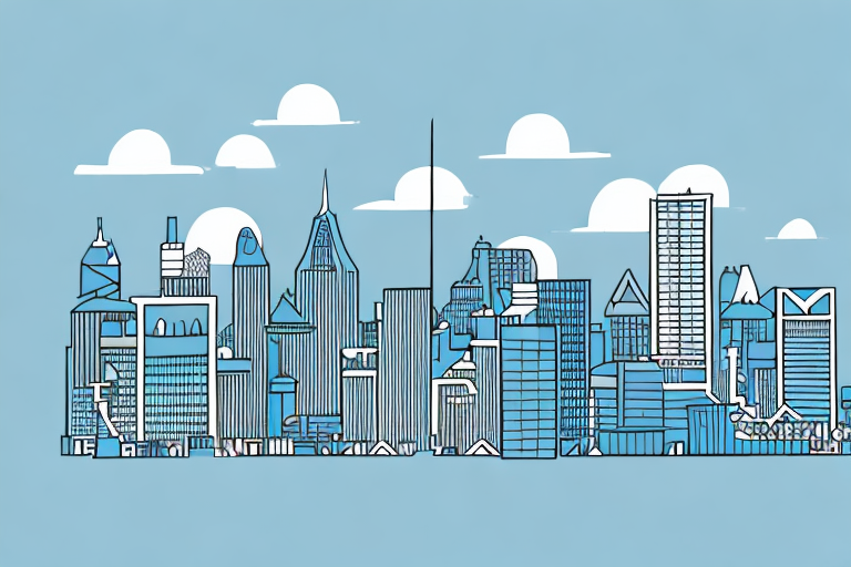 A city skyline with a building featuring a ccnp logo