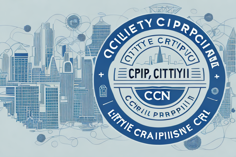 A city skyline with a ccnp certification logo in the center